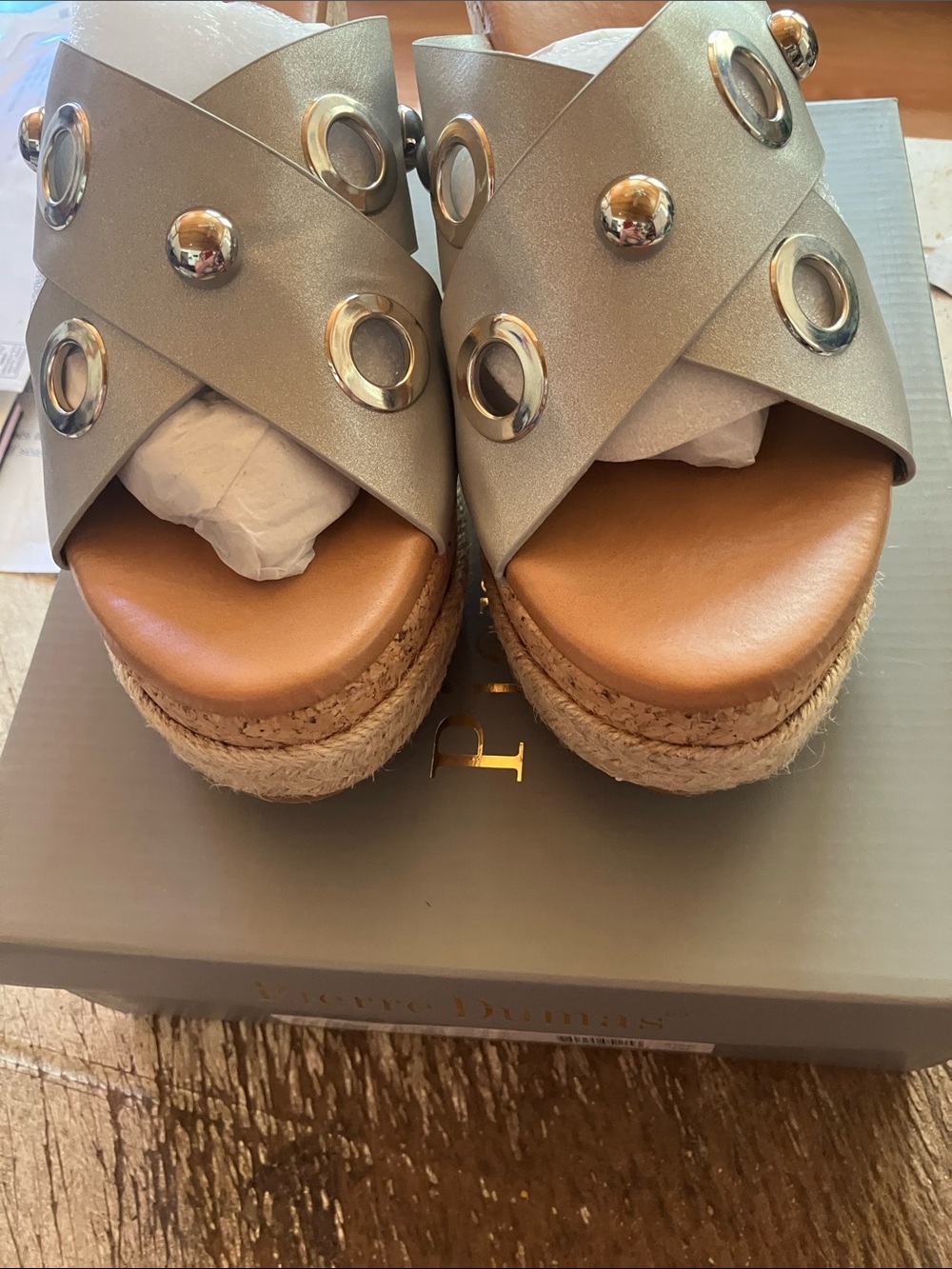Pierre Dumas Metallic Silver Espadrille Platform Slide Sandals